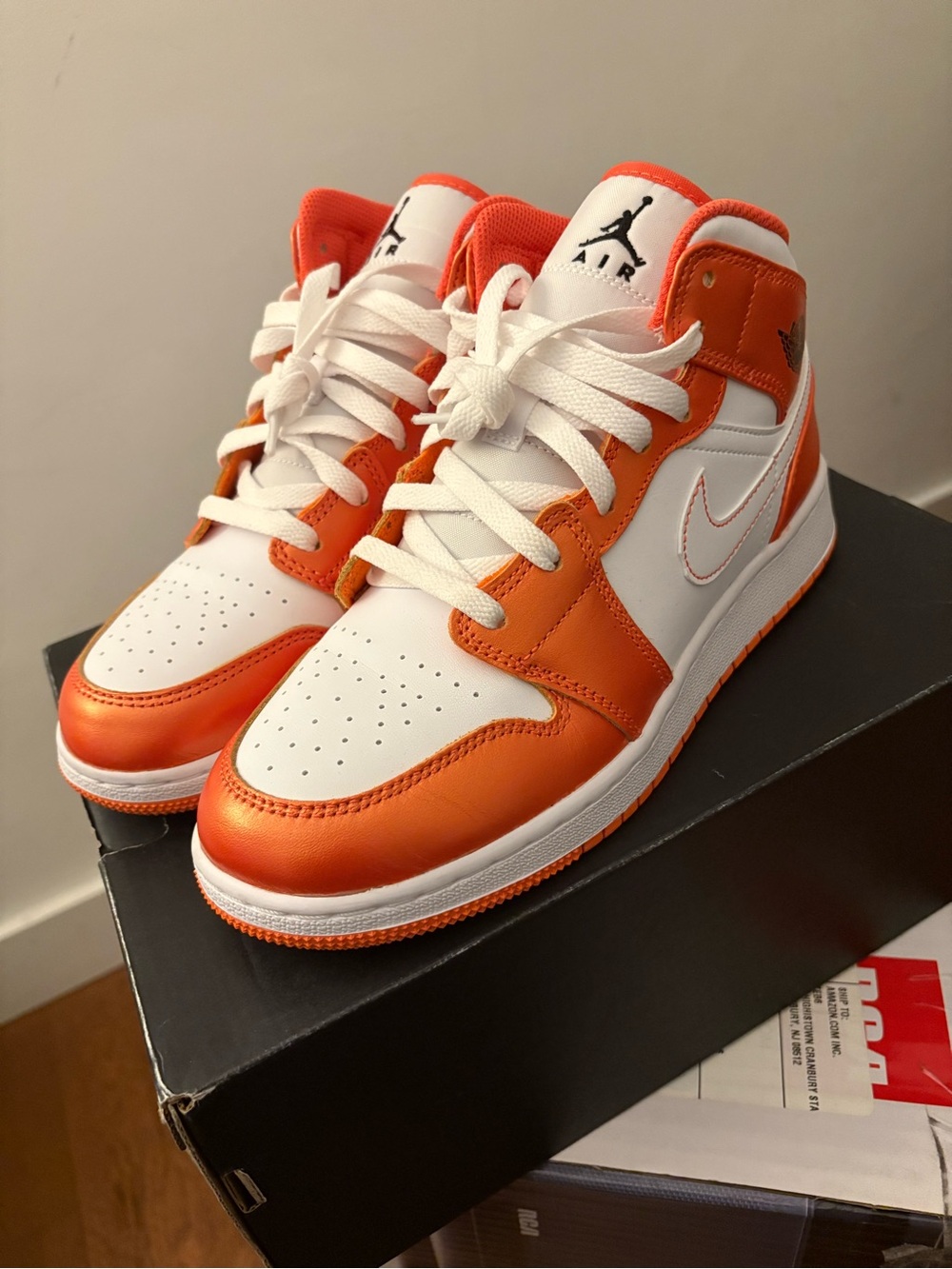 Jordan Kids High-Top Sneakers in White and Orange